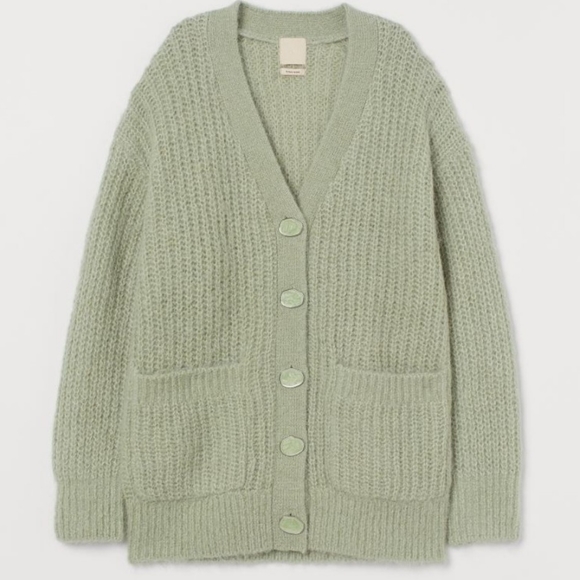Alpaca wool oversized chunky knit cardigan women's M mint green